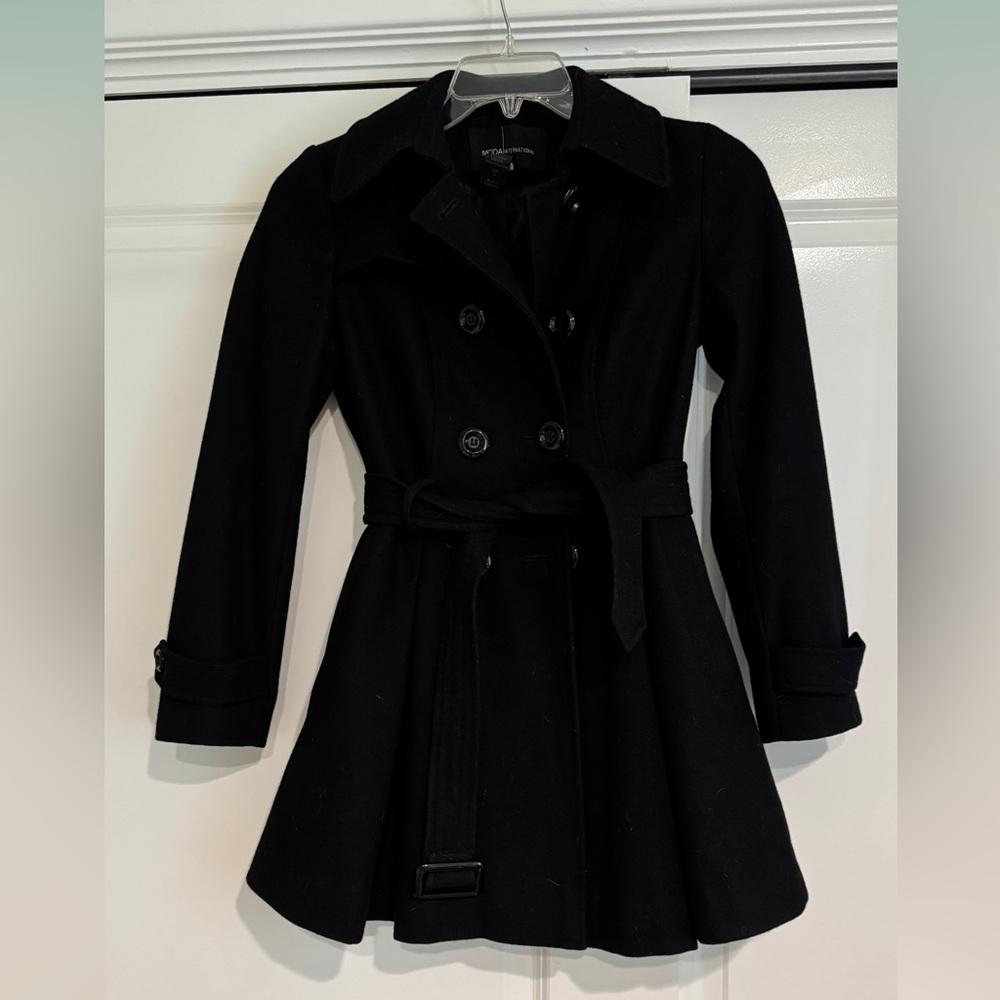 Black Belted pinch waist Peacoat EUC